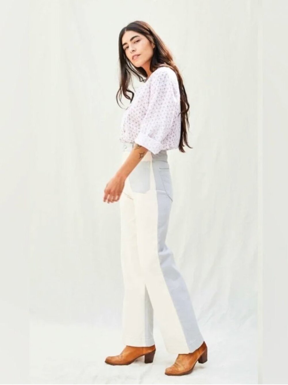 rolla's the sailor jeans high rise wide leg flare two-tone shell splice